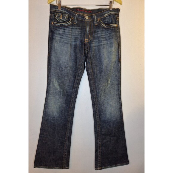 Vtg PLASTIC BY GLY Wide Leg Denim Jeans Women's Sz 11 Distressed Western Y2K 90s - Picture 1 of 9